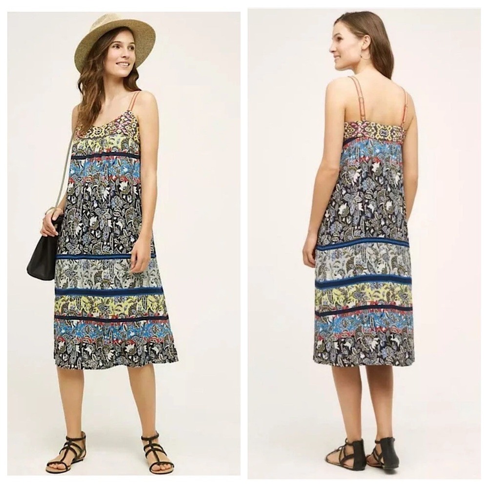 One September Anthropologie Strappy Sleeveless Embroidered Dress Sz M Multicolor